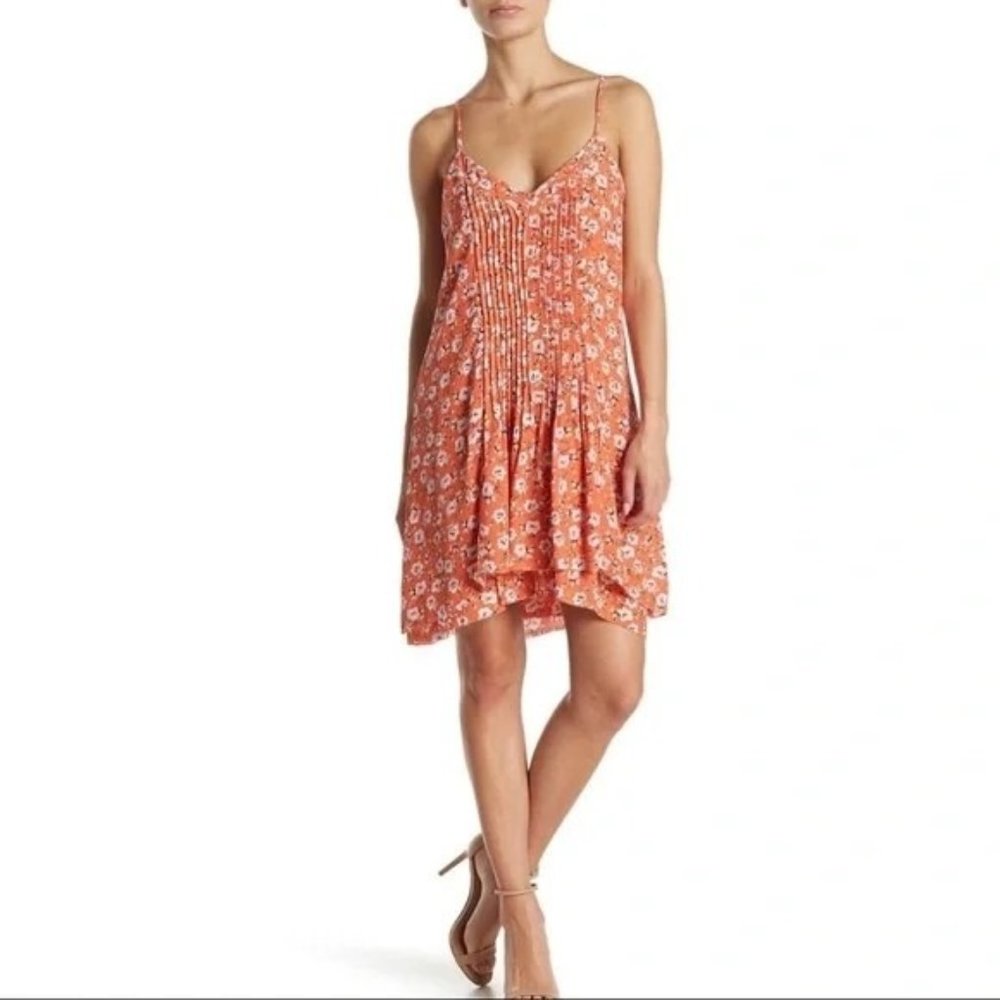 Sanctuary Coral Orange Floral Pintuck Mini Dress